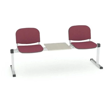 Pad - 2 ülés tárolóasztallal, hossza 1780 mm, kárpitozott ülés, vörös színű, keret alumínium színű