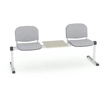 Pad - 2 ülés tárolóasztallal, hossza 1780 mm, kárpitozott ülés, szürke színű, keret alumínium színű