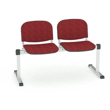 Pad - 2 ülés, hossza 1215 mm, kárpitozott ülés, vörös szín, keret alumínium színű
