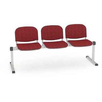 Pad - 3 ülés, hossza 1780 mm, kárpitozott ülés, vörös szín, keret alumínium színű