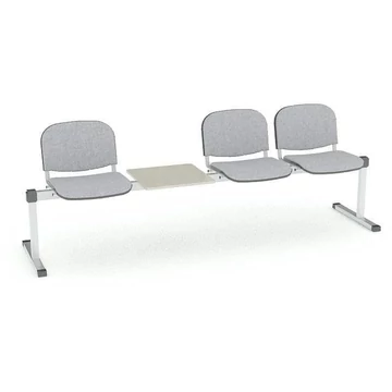 Pad - 3 ülés tárolóasztallal, hossza 2345 mm, kárpitozott ülés, szürke színű, keret alumínium színű