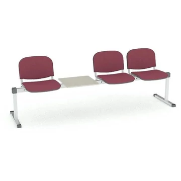 Pad - 3 ülés tárolóasztallal, hossza 2345 mm, kárpitozott ülés, piros szín, keret alumínium színű