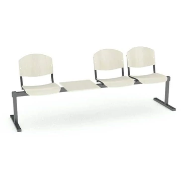 Pad - 3 ülés tárolóasztallal, hossza 2345 mm, rétegelt lemez, bükk dekor, fekete keret