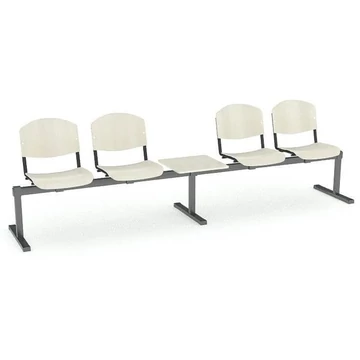 Pad - 4 ülés tárolóasztallal, hossza 2910 mm, rétegelt lemez, bükk dekor, fekete keret