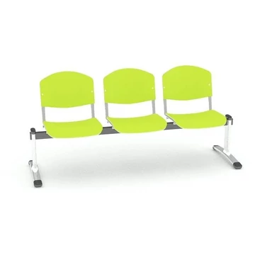 Pad - 3 ülés, hossza 1780 mm, laminált rétegelt lemez, zöld színű, keret krómozott