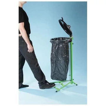 Szemeteszsák állvány 1x120 l-es zsákokhoz, pedállal, zöldre festett, fekete műanyag fedéllel