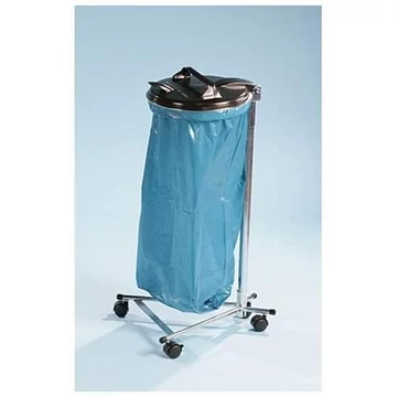 Szemeteszsák állvány 1x120 l-es zsákokhoz, alváz, horganyzott, fekete műanyag fedél