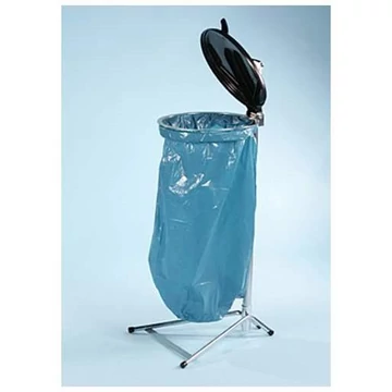 Szemeteszsák állvány 1x120 l-es zsákokhoz, horganyzott, fekete műanyag fedéllel
