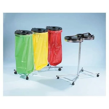 Szemeteszsák állvány 2x120 l-es zsákokhoz, horganyzott, alváz, fekete műanyag fedél