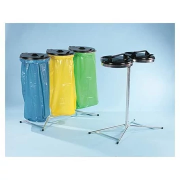 Szemetes zsák állvány 3x120 l-es zsákokhoz, horganyzott, fekete műanyag fedéllel