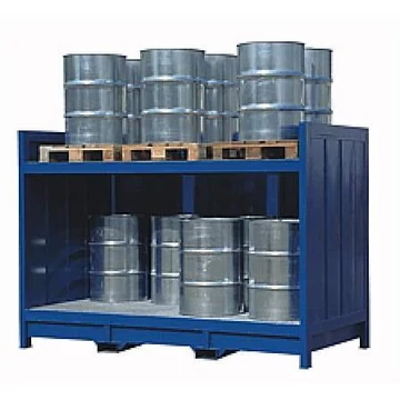 Nyitott hordó polc gyűjtő tálcával álló hordókhoz, ma x sz x mé: 2000x2900x1400 mm.