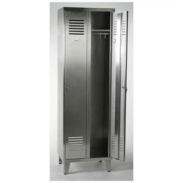 Rozsdamentes acél szekrény, 2 x 400 mm, lábbal, hárompontos hengerzár