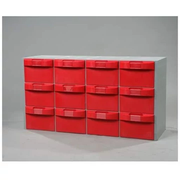 VariBox műanyag tár, 1000 x 533 x 355 mm, 12 fiók vörös színben