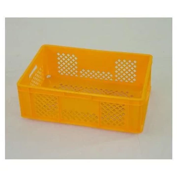 Euro200 rakatolható tároló, 600 x 400 x 200 mm, perforált falak, sárga színű.
