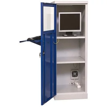 Normál számítógépes szekrény felszereléssel, befoglaló méretek (ma x sz x mé): 1625x550x550 mm, szürke RAL7035 / enciánkék RAL5010