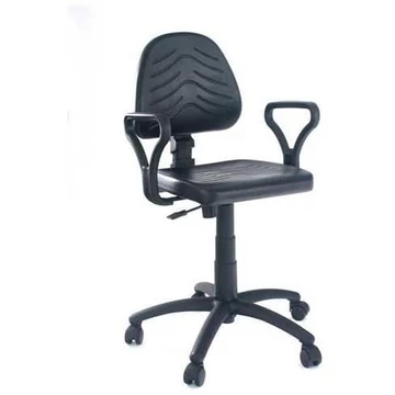 STANDARD ipari forgószék, alacsony változat görgőkkel és kartámaszokkal.