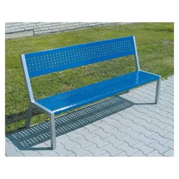 Perforált lemezből készült pad, 1800 mm hosszú, színe ezüst / kék