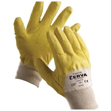 Kesztyű latex bevonattal, sárga színű, méret. 10 ", 12 darabos csomag