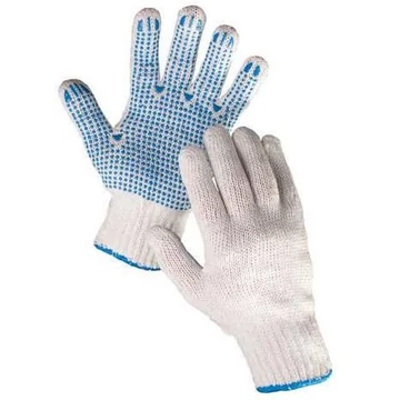 Kesztyű PVC csapokkal, szín: fehér / kék, méret. 9 ", 12 darabos csomag