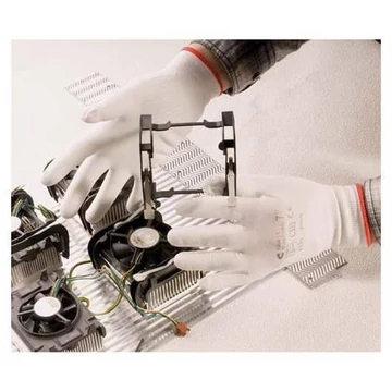 Kesztyű precíziós munkához, PU bevonattal, fehér színű, méret. 8 ", 12 darabos csomag