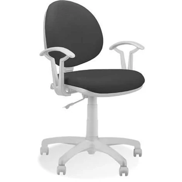 SMART modern irodai szék, fehér vázzal, kartámaszokkal, Oban kárpit - színe világosszürke