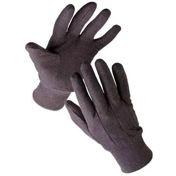 Kesztyű pamut pulóver anyagból, barna, méret. 10 ", 12 darabos csomag