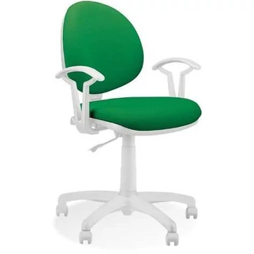 SMART modern irodai szék, fehér vázzal karfákkal, Oban kárpit - világoszöld színű