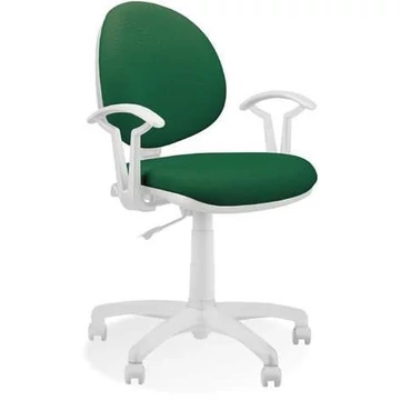 SMART modern irodai szék, fehér vázzal, kartámaszokkal, Oban kárpit - színe sötétzöld