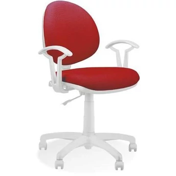 SMART modern irodai szék, fehér vázzal, karfákkal, Oban kárpit - piros szín