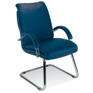 NADIR látogatói fotel karfákkal, krómozott acél vázzal, bőr kárpittal - kék