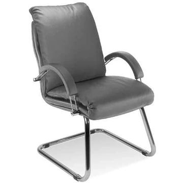 NADIR látogatói fotel, karfákkal, krómozott acél vázzal, bőr kárpittal - világosszürke