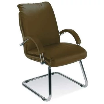 NADIR látogatói fotel karfákkal, krómozott acél vázzal, bőr kárpittal - barna