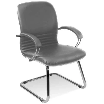 MIRAGE látogatói karosszék, karfákkal, krómozott acél vázzal, bőr kárpittal - világosszürke