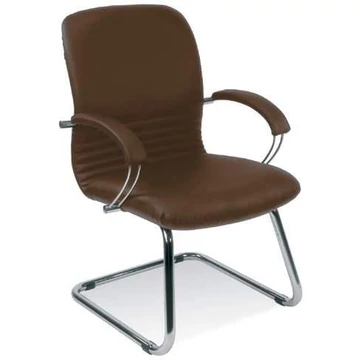 MIRAGE látogatói karosszék, karfákkal, krómozott acél vázzal, bőr kárpittal - barna