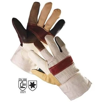 Docker kesztyű hasított bőrből és szövetből, párnázott, barna / fehér, méret. 11 ", 12 darabos csomag