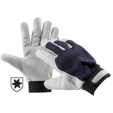 Kesztyű finom kecskebőrből és pamutszövetből, párnázott, kék / fehér, méret. 9 ", 12 darabos csomag