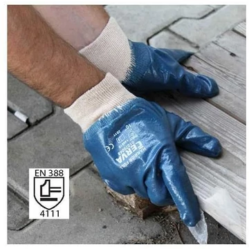 Kék színű, nitril bevonatú kesztyű. 8 ", 12 darabos csomag