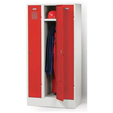 Szekrény, hegesztett, 3 x 300 mm, ajtó színe piros RAL3000, talppal