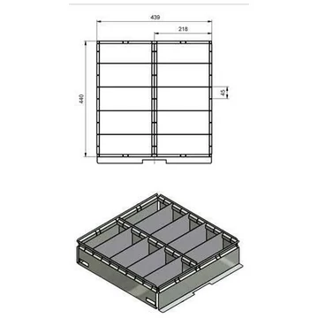 Fiókfelosztó 2 x 5, magassága 60 mm, állítható, horganyzott