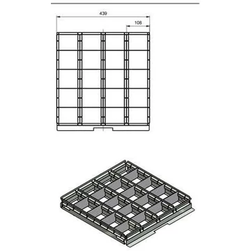 Fiókfelosztó 4 x 5, magassága 60 mm, állítható, horganyzott
