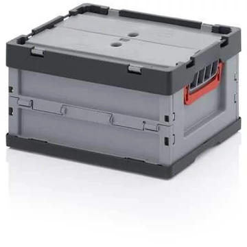 Összehajtható doboz fedéllel, szürke, 400 x 300 x 270 mm