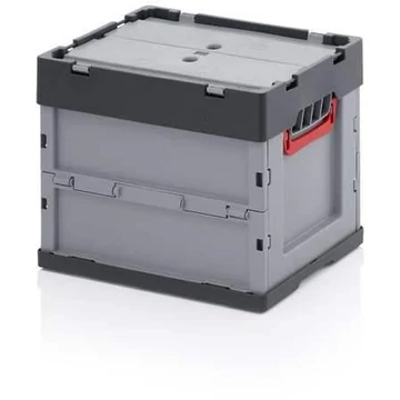 Összehajtható doboz fedéllel, szürke, 400 x 300 x 320 mm