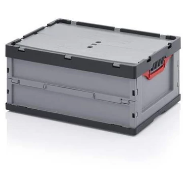 Összehajtható doboz fedéllel, szürke, 600 x 400 x 270 mm