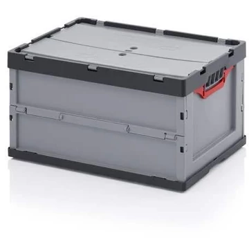 Összehajtható doboz fedéllel, szürke, 600 x 400 x 320 mm