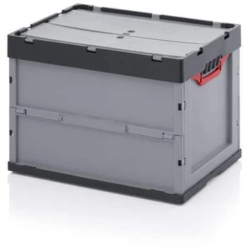 Összehajtható doboz fedéllel, szürke, 600 x 400 x 420 mm