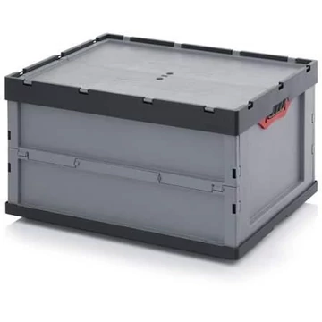 Összehajtható doboz fedéllel, szürke, 800 x 600 x 445 mm