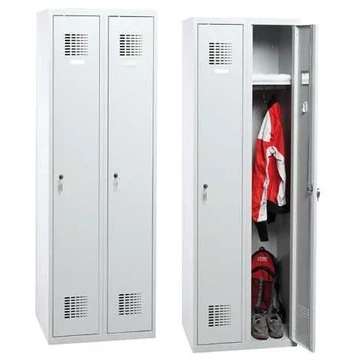 WEMO öltözőszekrény, hegesztett, 2 x 300 mm, az ajtó színe szürke RAL7035, láb nélkül, három ponton reteszelő rúdzár hengerzárral