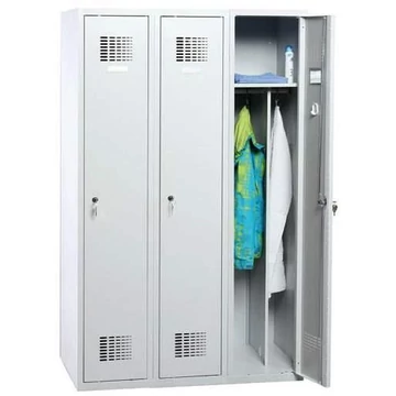 WEMO öltözőszekrény, hegesztett, 3 x 400 mm, az ajtó színe szürke RAL7035, láb nélkül, három ponton reteszelő rúdzár hengerzárral