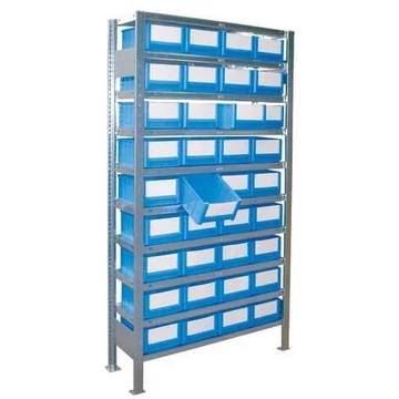 CLIP befogható polc állványdobozokkal 2000x1000x400 mm, alapelem, 10 polc, 36 doboz.