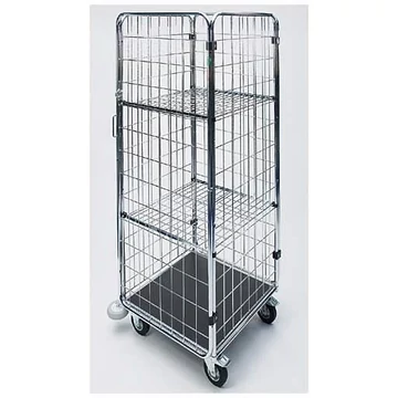 Rácsos szállító kocsi, krómozott, 4 rácsos fal, m x h x sz: 1640x790x750 mm.